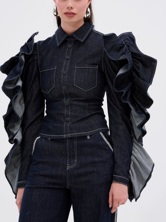 Denim Ruffled Coat
