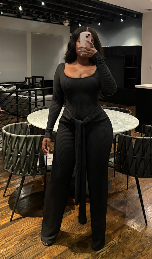 Black Front Tie Jumpsuit
