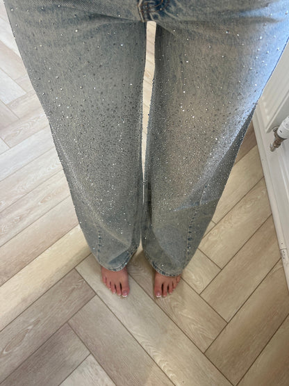 Vintage Wash Ombre Diamond Wide Leg Jeans