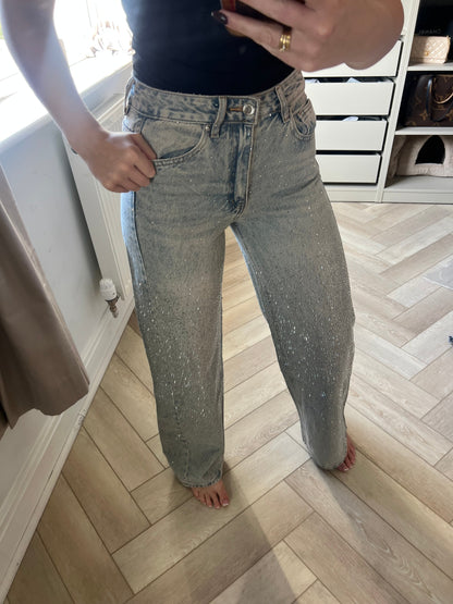 Vintage Wash Ombre Diamond Wide Leg Jeans