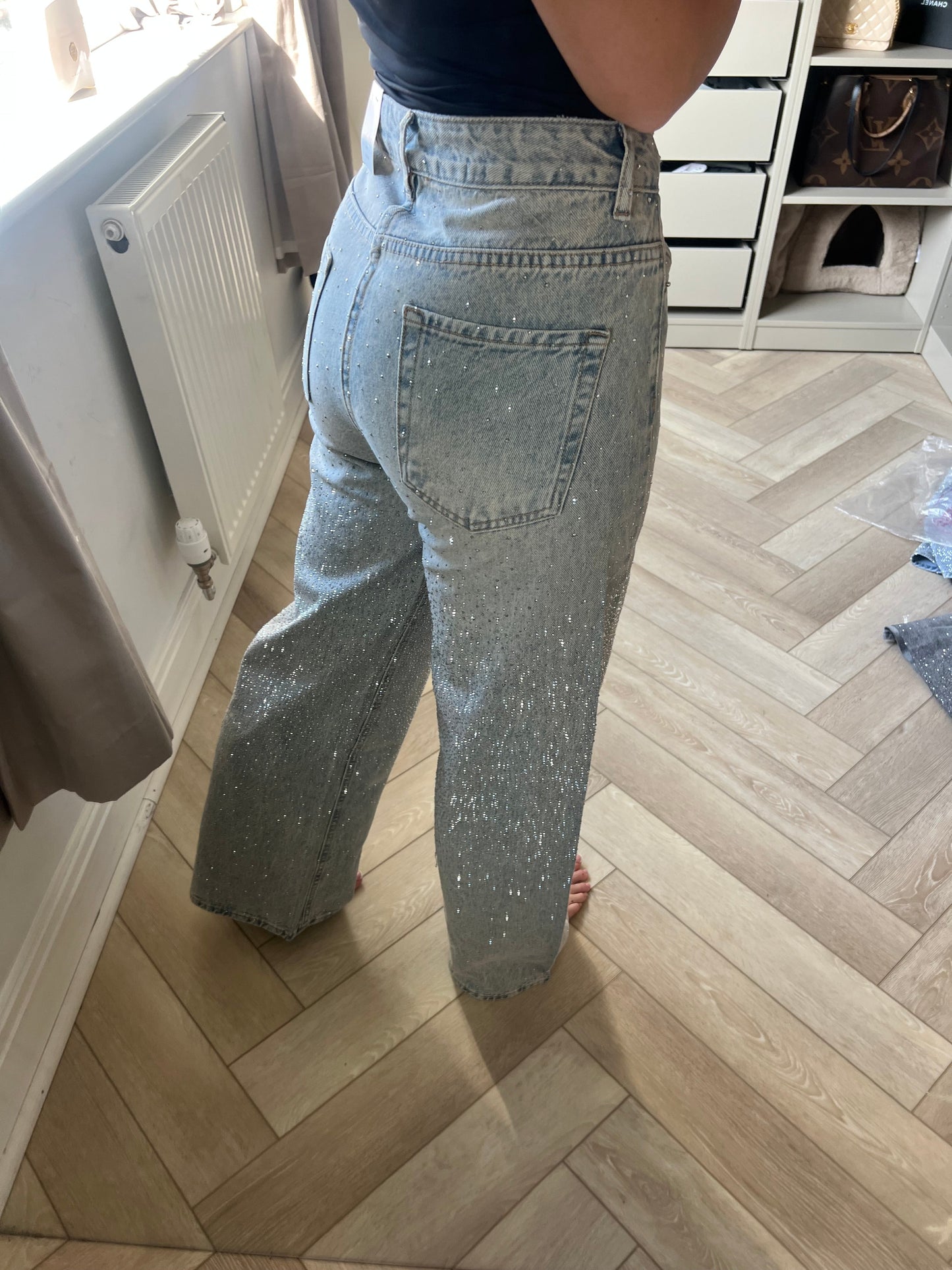 Vintage Wash Ombre Diamond Wide Leg Jeans