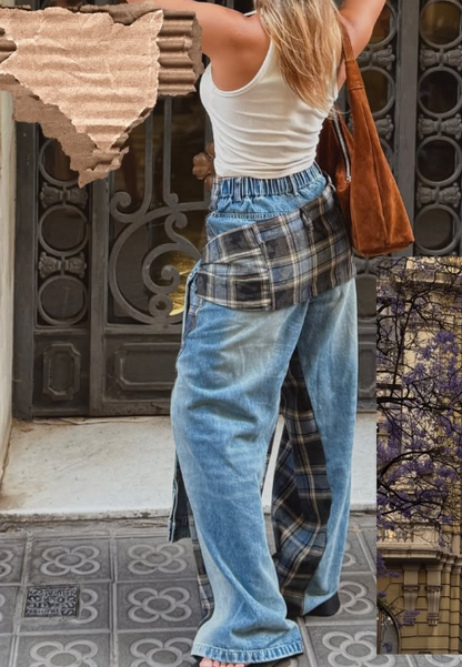 Fashion Plaid Patchwork Pants
