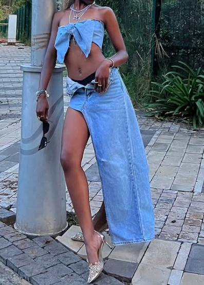 Denim To Denim Bow 2pc Set