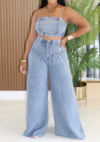 The Light Denim Pants Set