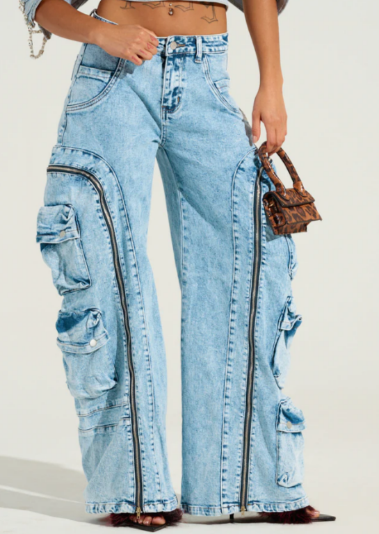 Pocketful Zipper Denim Jeans
