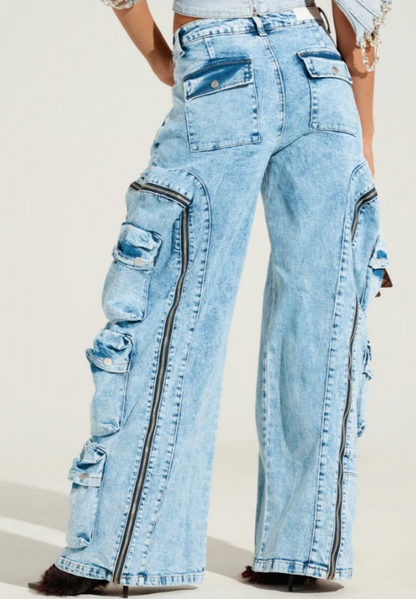 Pocketful Zipper Denim Jeans
