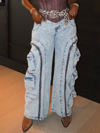 Pocketful Zipper Denim Jeans
