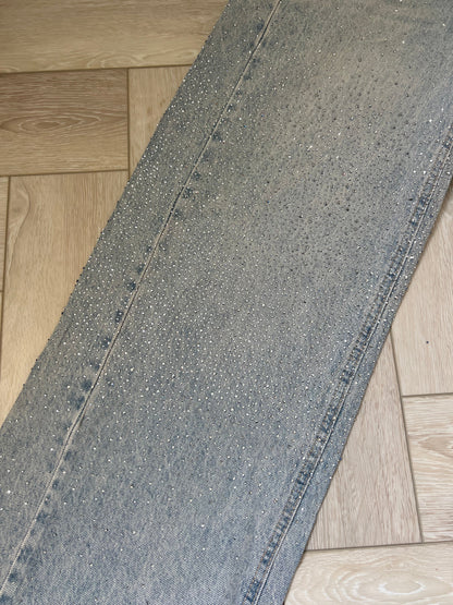 Vintage Wash Ombre Diamond Wide Leg Jeans