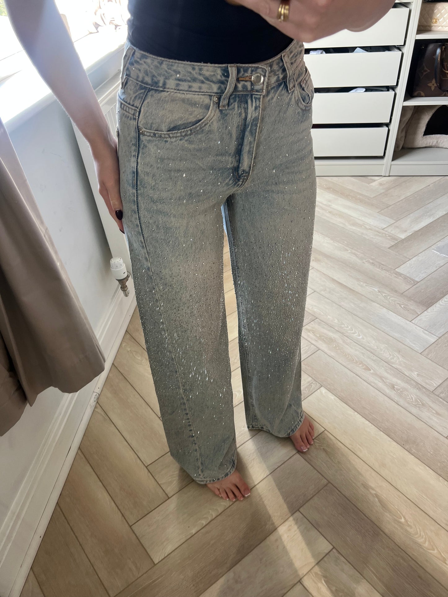 Vintage Wash Ombre Diamond Wide Leg Jeans
