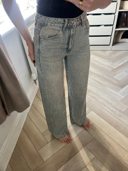 Vintage Wash Ombre Diamond Wide Leg Jeans