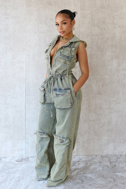 Natalie Vintage Wash Denim Jumpsuit