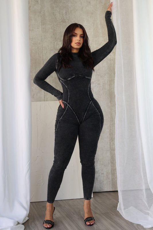 Avianna Mineral Washed Mock Neck Jumpsuit