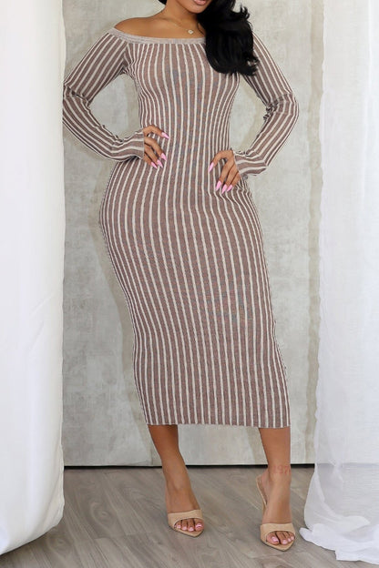 Abigail Two Tone Off Shoulder Midi Dress