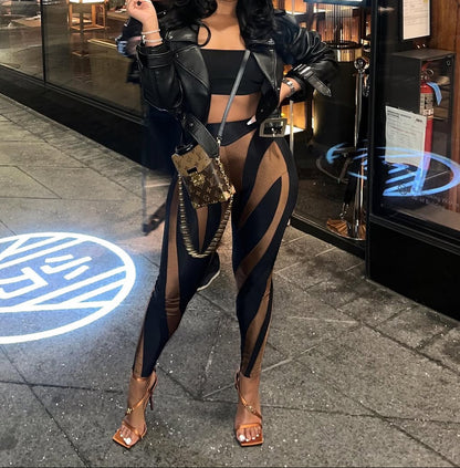Mesh See-Through Long-Sleeve Jumpsuit