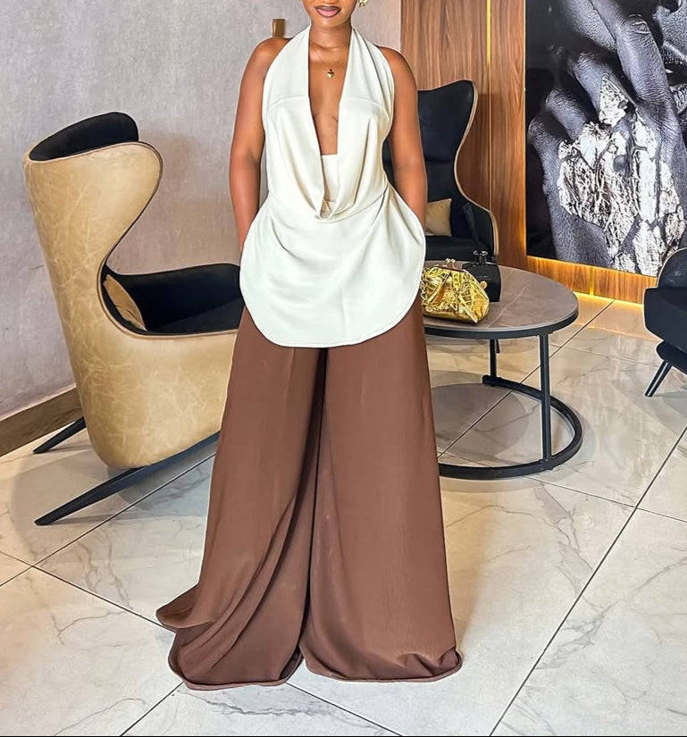 Wide-Leg Suiting Straight-Leg Trousers