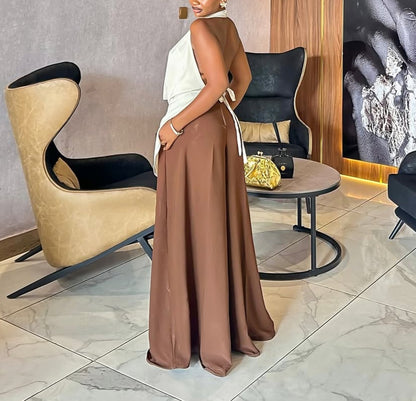 Wide-Leg Suiting Straight-Leg Trousers