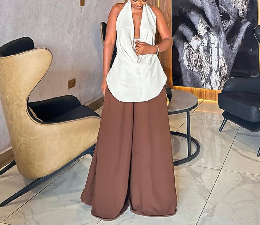 Wide-Leg Suiting Straight-Leg Trousers