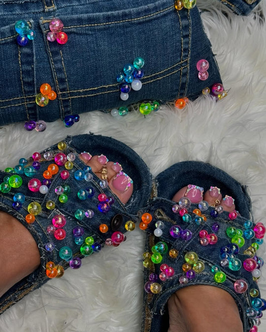 Colorful Fruit Candy Denim Slippers