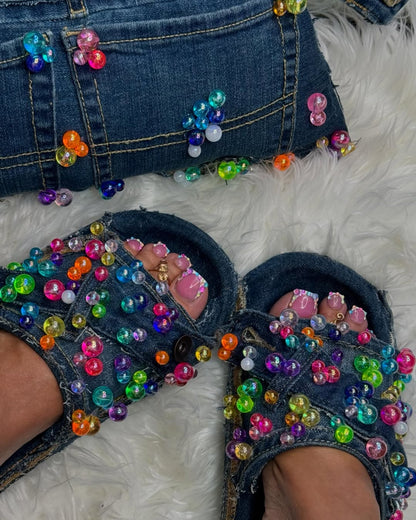 Colorful Fruit Candy Denim Slippers