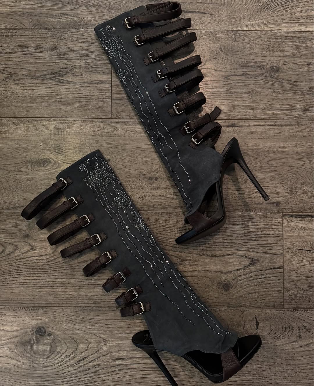 Zanotti Suede Peep Toe Buck Boots