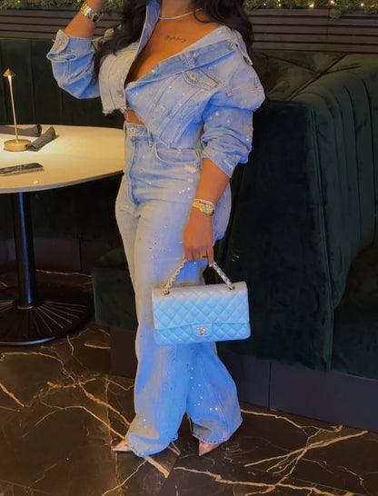 Diamond Denim Jacket & Pants Set
