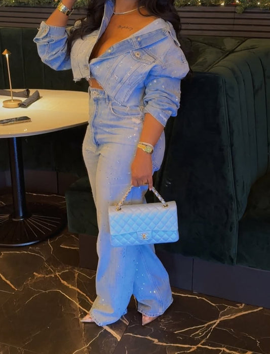 Diamond Denim Jacket & Pants Set