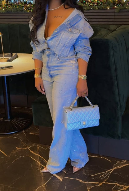 Diamond Denim Jacket & Pants Set