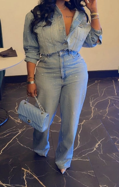 Diamond Denim Jacket & Pants Set