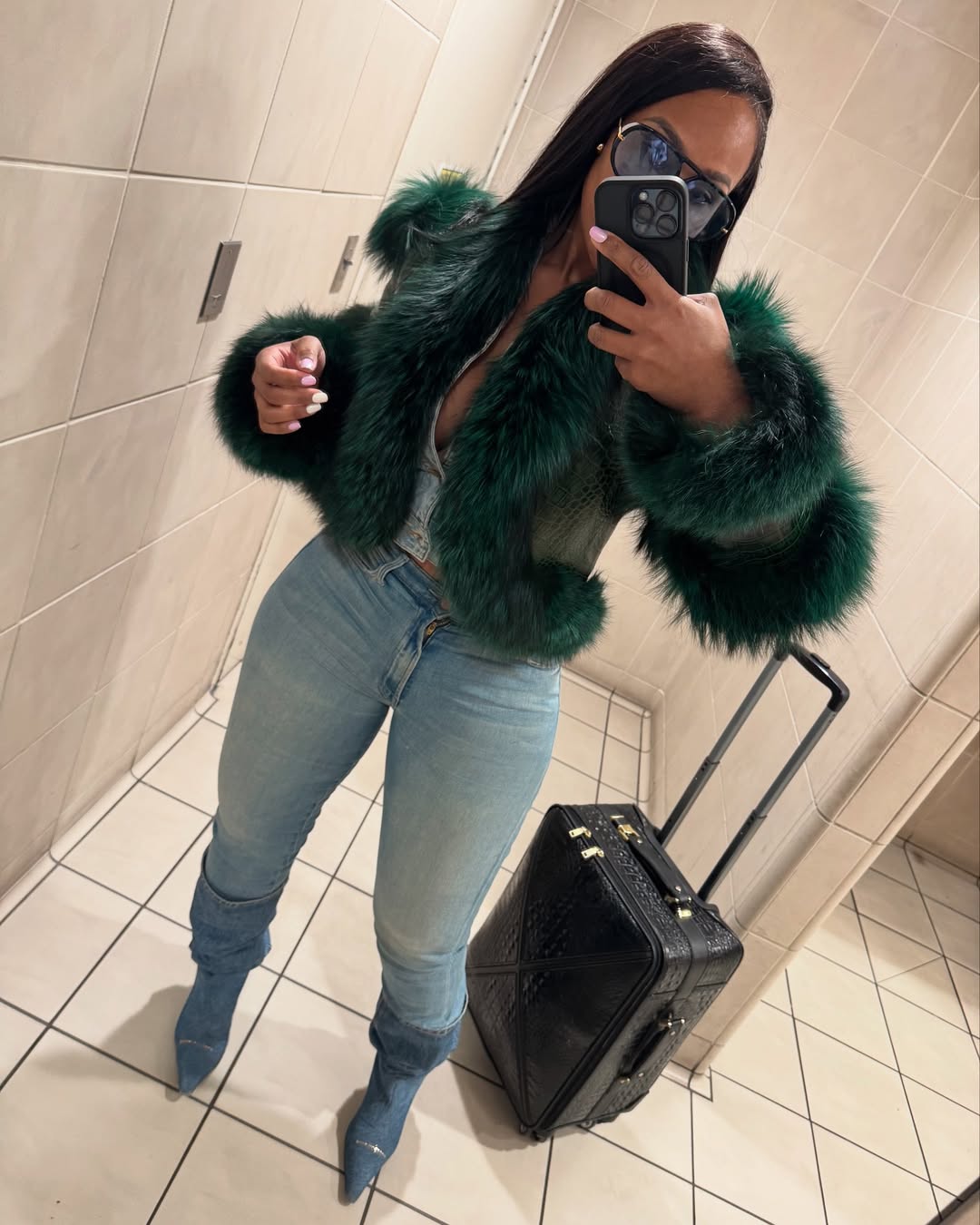 Emerald Green Fur Panel Short Jacket