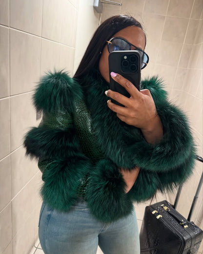 Emerald Green Fur Panel Short Jacket