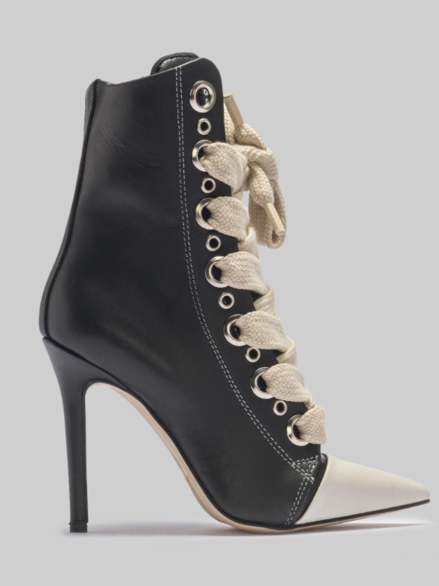 Leather Large Lace Point-Toe Pumps