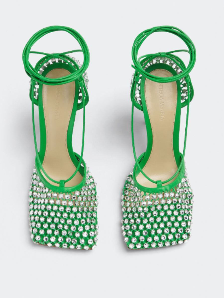 Rhinestone Mesh Leather Sandals