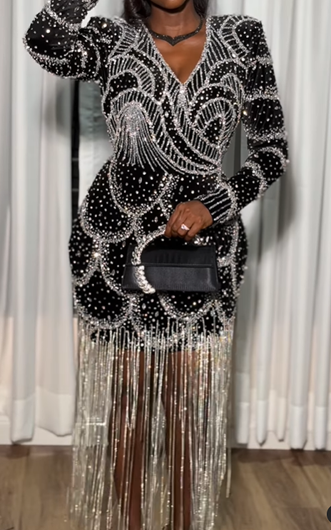 Dzzle Rhinestone Black Occasion Dressa