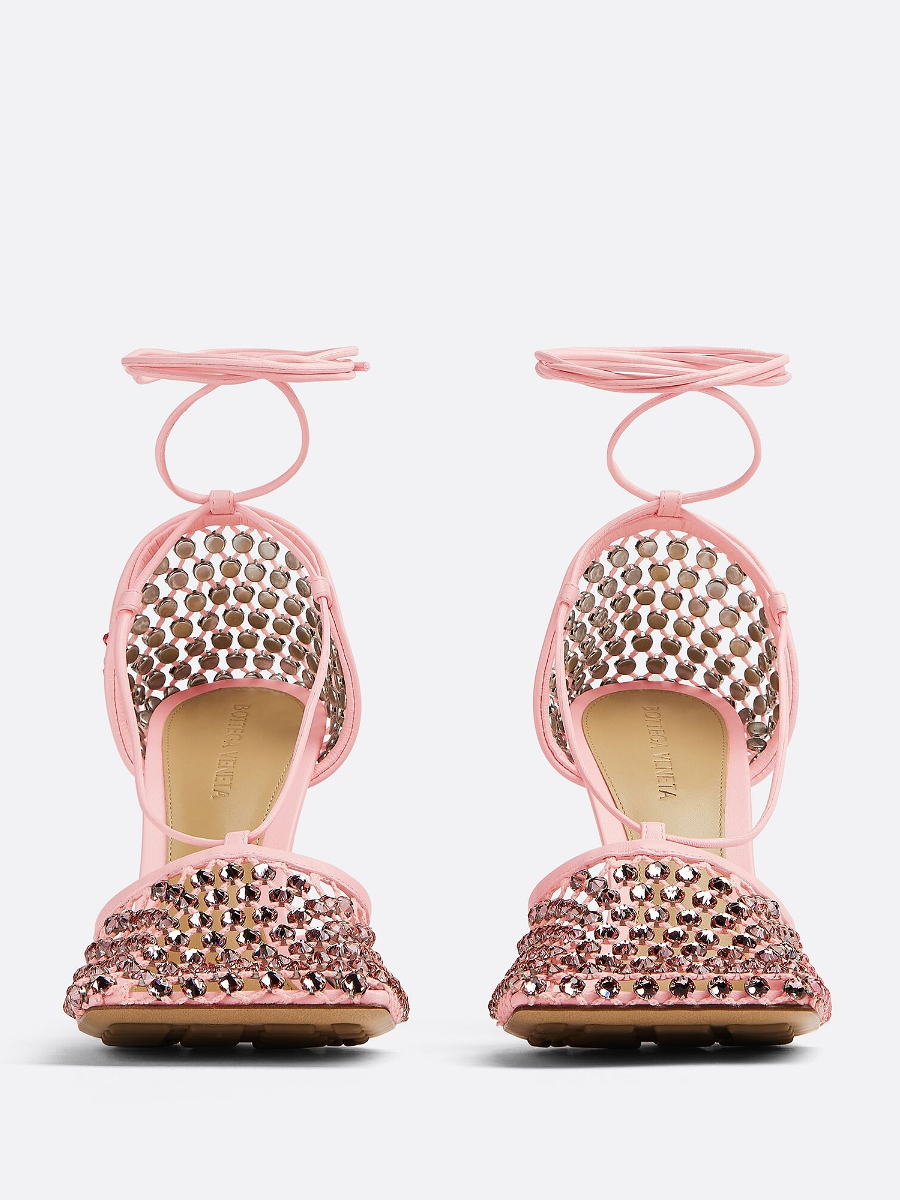 Rhinestone Mesh Leather Sandals