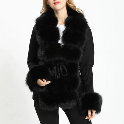 Eco-Friendly Fox Fur Knitted Cardigan