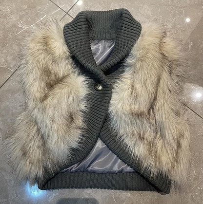 Fab Fur Knit Stitching Vest