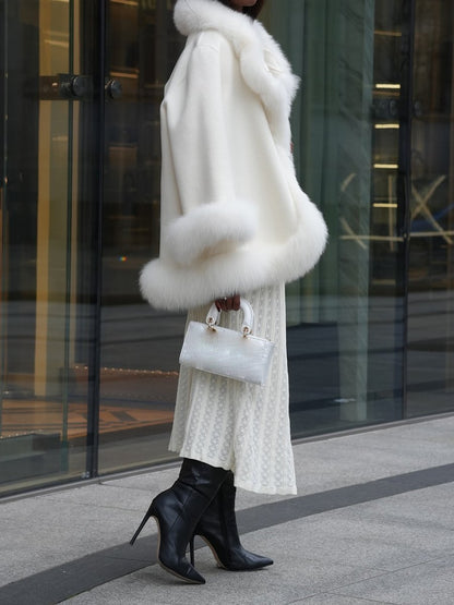 Faux Fox Fur Cape Fur Collar Cuffs Coat