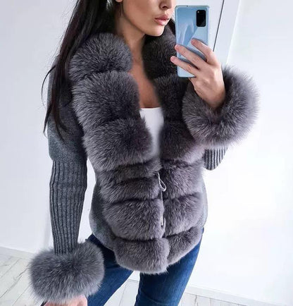 Eco-Friendly Fox Fur Knitted Cardigan