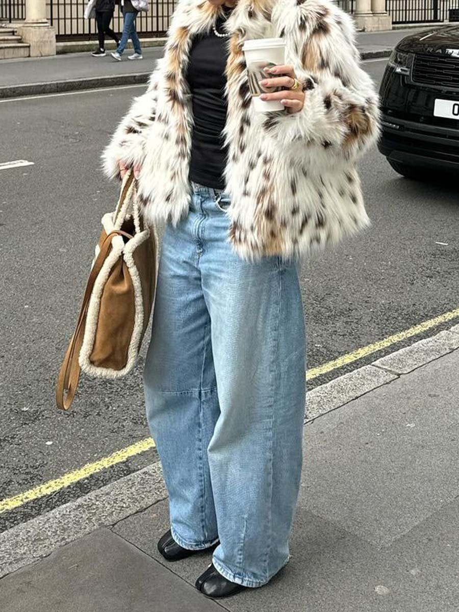 Fashion Winter Leopard Print Faux Fur Coat