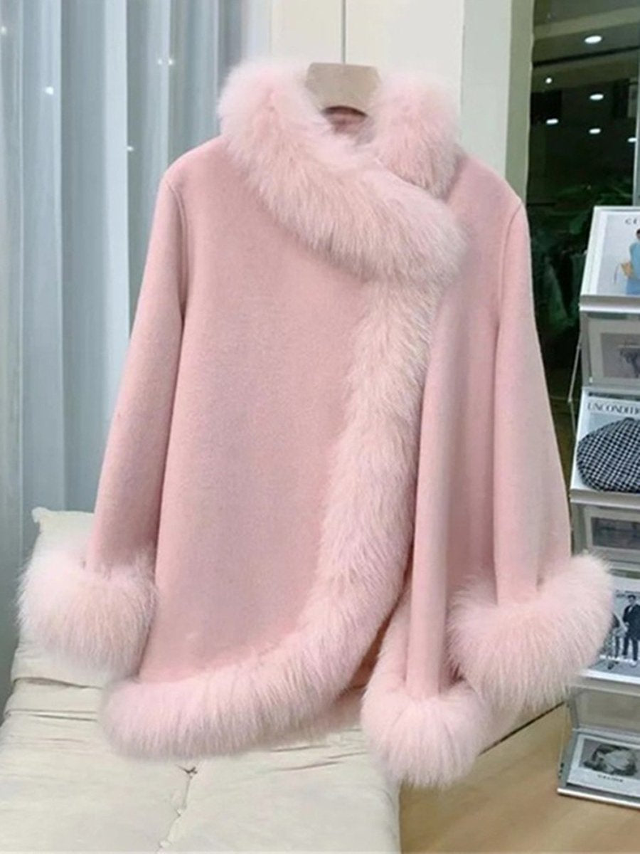 Faux Fox Fur Cape Fur Collar Cuffs Coat