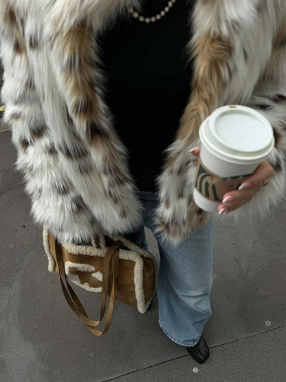 Fashion Winter Leopard Print Faux Fur Coat