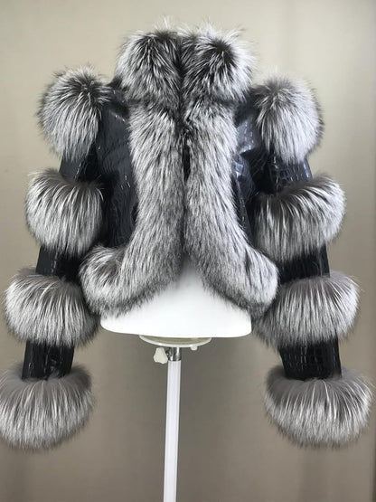 PU Patchwork Faux Fox Fur Coat