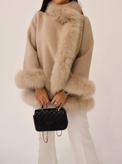 Faux Fox Fur Cape Fur Collar Cuffs Coat