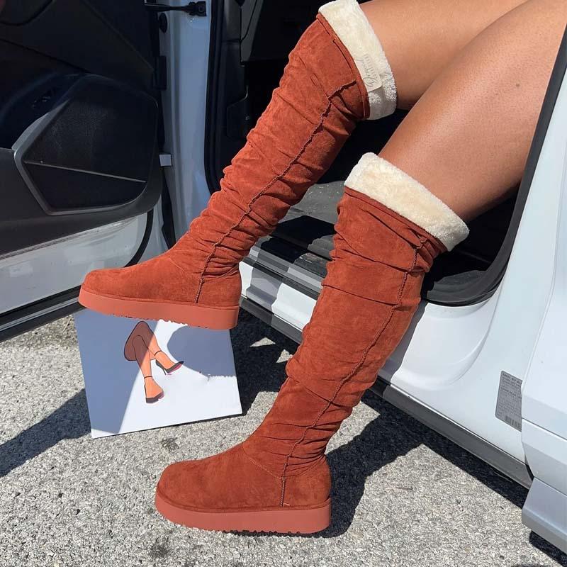 Suede Platform Over The Knee Snow Boots