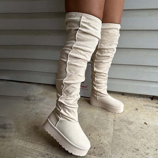 Suede Platform Over The Knee Snow Boots