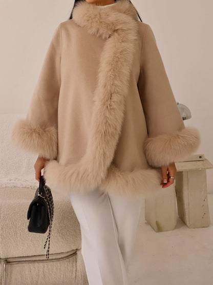 Faux Fox Fur Cape Fur Collar Cuffs Coat