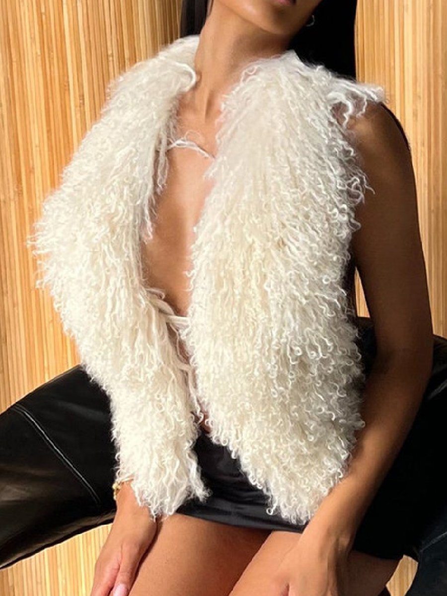 Stunning Lace-up Fur Collar Vest